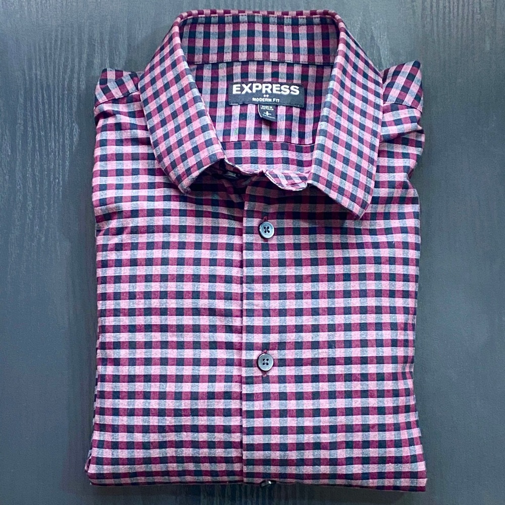 Express Small Modern Fit Micro-Gingham Dress Shirt